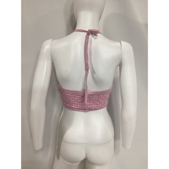 Michael Costello 'Harva' Pink Sequined Knit Halter Top Size S - Picture 3 of 4